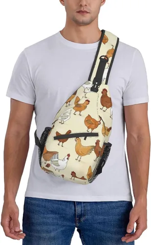Vista 7 de Bolso cruzado del pecho de la historieta animal impreso Crossbody durable Sling Mochila Casual bolsa de viaje para unisex, Patrón de pollo.