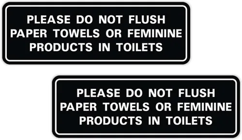 Vista 11 de All Quality Estándar Please Do Not Flush Toallas de papel o productos femeninos en inodoros puerta o pared Letrero Negro - Pequeño (1 paquete)
