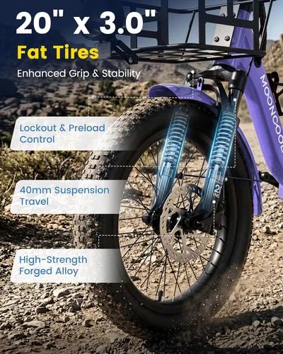 Vista 7 de MOONCOOL Electric Tricycle for Adults, 500W/750W Folding Electric Trike for Adults, 20"x3.0" Fat Tire 3 Wheel Electric Bike, Aluminum Frame