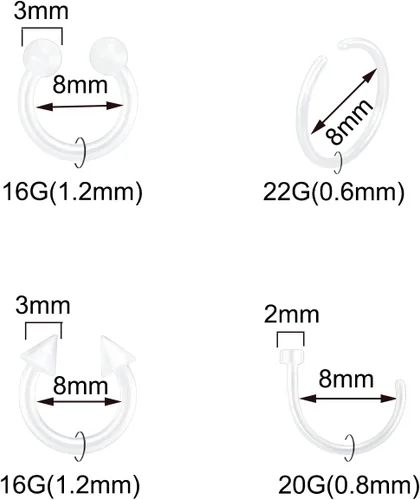 Vista 9 de Oveta Clear Piercing Retainers Flexible Bioflex 14G 16G 20G Navel Belly Button Ring Lip Labret Eyebrow Tongue Barbells Cartilage Tragus Earrings