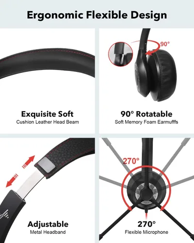 Vista 4 de EAGLEND Auriculares con micrófono para auriculares con cable de PC, auriculares USB C de 0.138in con micrófono de cancelación de ruido para laptop