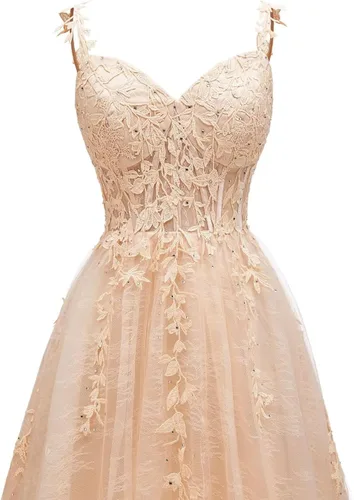 Vista 3 de Vestidos cortos de tul con apliques de encaje para mujer, cuello en V, vestidos cortos de cóctel para adolescentes