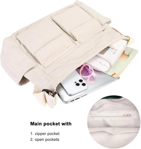 Vista 4 de Bolso bandolera grande de pana para mujereshombres, bolso escolar tipo hobo