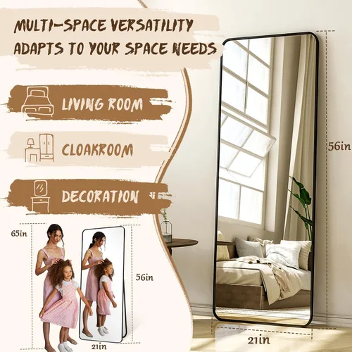 Vista 4 de XRAMFY Espejo rectangular de cuerpo completo de 56 x 21 pulgadas, con soporte para colgar en la pared, para dormitorio, sala de estar, dormitorio
