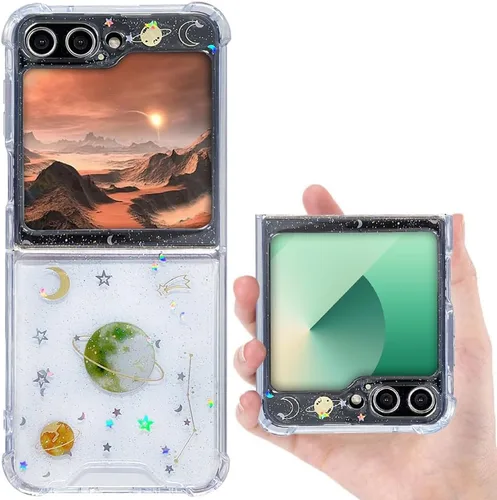 Vista 9 de Funda para Samsung Galaxy Z Flip 3 con purpurina, bonita funda transparente con diseño, brillante, reflectante, con destellos, cubierta de teléfono