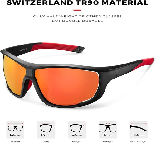Vista 2 de CARFIA Lentes de sol deportivos polarizados para hombres y mujeres, lentes únicos laterales de ventilación para béisbol, correr, ciclismo