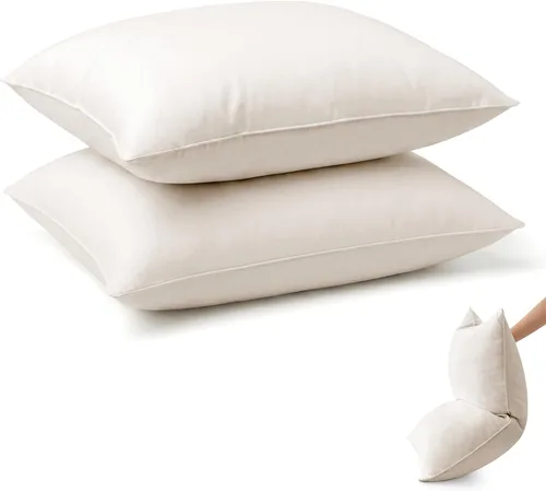 Vista 10 de puredown® Almohadas de Plumas y Plumón de Ganso Tamaño Estándar Juego de 2, Almohada de Cama Suave y Esponjosa para Dormir con Funda de Algodón