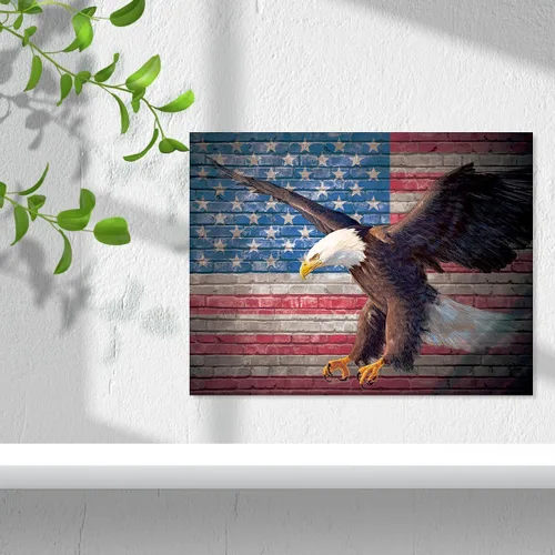 Vista 5 de Lienzo decorativo rústico de la bandera americana, lienzo de águila calva para decoración del hogar, oficina, dormitorio, impresión patriótica