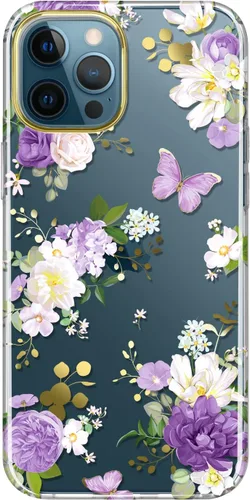 Vista 9 de Funda transparente compatible con iPhone 12 Pro iPhone 12 con purpurina y diseño de flores protectoras, a prueba de golpes, delgada, de poliuretano