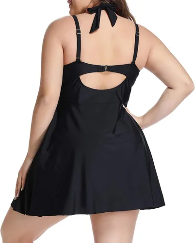 Vista 2 de Lalagen Traje de baño halter para mujer, talla grande, conjunto de tankini de dos piezas.