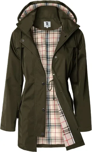 Vista 18 de SaphiRose Chaqueta larga con capucha para lluvia al aire libre para mujer, impermeable, rompevientos Algas Azul