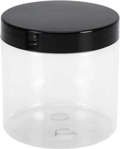 Vista 2 de Lawei Paquete de 12 tarros de plástico con tapas, tarros de almacenamiento transparentes de 16 onzas con tapas de rosca negras, recipientes redondos
