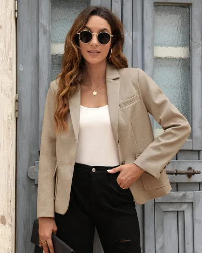 Vista 2 de BZB Blazers casuales de manga larga con solapa frontal abierta para el trabajo, la oficina, negocios, chaquetas cálidas