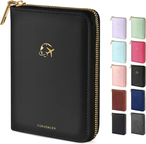 Vista 9 de Forvencer Funda para pasaporte con cierre de cremallera seguro, cartera de pasaporte premium para viajes, bonita funda de tarjeta de bloqueo RFID