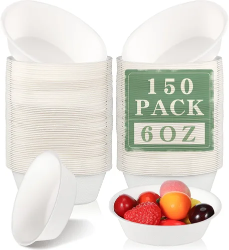 Vista 8 de Dandat Cuencos de papel desechables de 6 onzas a granel, pequeños cuencos de postre de bagazo para helado, sopa, ensalada, pasta, suministros