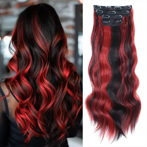 Vista 14 de Extensiones de cabello con clip de Vigorous de 20 pulgadas, con reflejos rubio playa, extensiones de cabello ondulado largo y suave de cabello