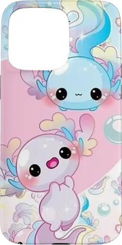 Vista 31 de Linda funda Kawaii Axolotl azul y rosa para iPhone 17