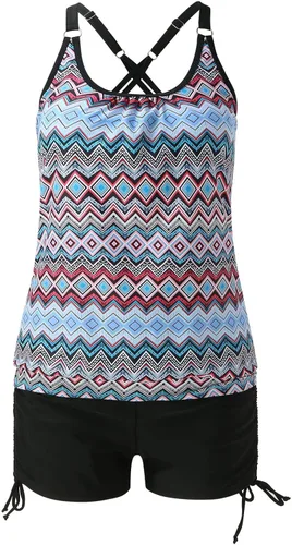 Vista 4 de KEERADS Blouson - Traje de baño tankini para mujer, camiseta deportiva sin mangas con pantalones cortos de tirantes para niño, traje de baño de dos