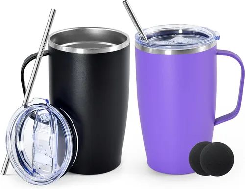 Vista 8 de Botella aislada de acero inoxidable, paquete de 2 vasos de 16 onzas Negro y negro