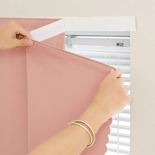 Vista 11 de Jilron - Cintas mágicas adhesivas para cortinas opacas sin necesidad de perforación, cortinas adhesivas sin barra para ventanas pequeñas