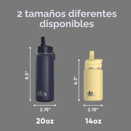 Vista 5 de Hydrapeak Mini botella de agua de 14 onzas con tapa con popote, aislamiento de doble pared de acero inoxidable Botella a prueba de fugas y Negro