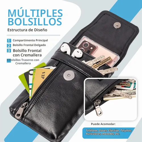 Vista 3 de Funda de cuero genuino para teléfono celular para cinturón, funda para cinturón para iPhone 17 Pro 16e 15 Pro 14 Pro 13 Pro 12 Pro Samsung Galaxy