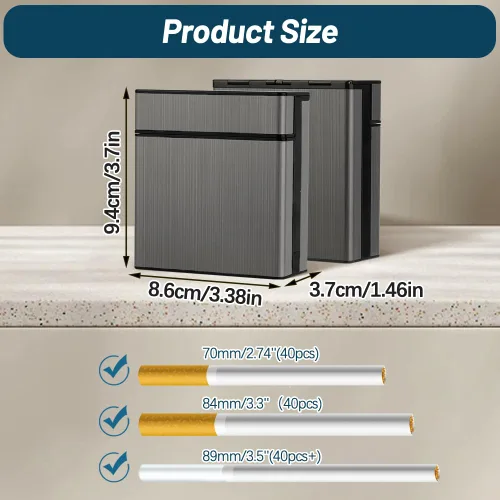Vista 2 de Estuche para cigarrillos (40 capacidades), funda de aluminio cepillado para cigarrillos con cierre superior magnético sólido, caja protectora