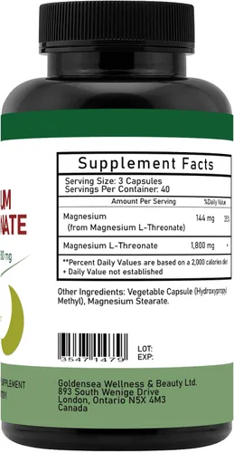 Vista 2 de Cápsulas de L-treonato de magnesio Suplemento 1800mg - 120