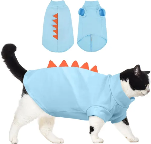 Vista 10 de DENTRUN Sphynx - Camisa de gato con forma de dinosaurio y camiseta de algodón transpirable Bonito disfraz de gato sin pelo, cuello redondo, mangas