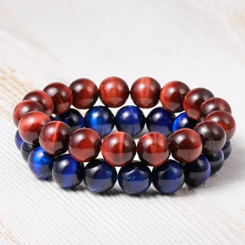 Vista 6 de Jewever Pulsera elástica de cuentas redondas lisas de ojo de tigre, unisex (varias piezas)