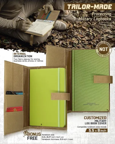 Vista 3 de Funda táctica para libro de registro militar de 5.5 x 8 pulgadas, soporte protector de libro verde, funda desmontable para cuaderno de campo