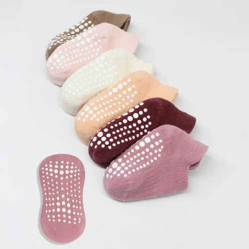 Vista 3 de Calcetines tobilleros antideslizantes para bebés, 6 pares, suela antideslizante, calcetines de algodón sin costuras para niños y niñas