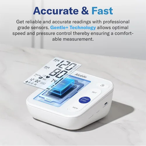 Vista 2 de Alcedo Monitor de presión arterial para uso doméstico, máquina digital automática de presión arterial con brazalete grande para la parte superior