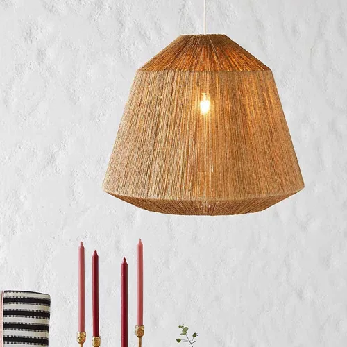 Vista 2 de Lámparas colgantes de viento silencioso hechas a mano, cuerda de cáñamo, luz vintage celing, mimbre país, ratán, iluminación para el hogar