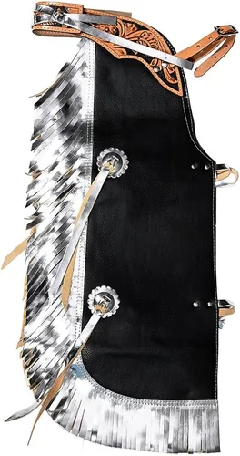 Vista 9 de HILASON Pro Rodeo Bull Riding Chaps de piel sintética juvenil verde oliva base verde oliva Chaps de montar toros Western Chaps cuero Western