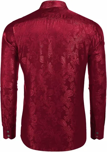 Vista 4 de COOFANDY Camisa de vestir con estampado floral para hombre, camisas de manga larga con botones de cachemira para boda, fiesta, baile de graduación