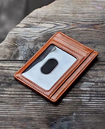 Vista 3 de Buffway - Billetera delgada minimalista de cuero con protección RFID para hombre y mujer