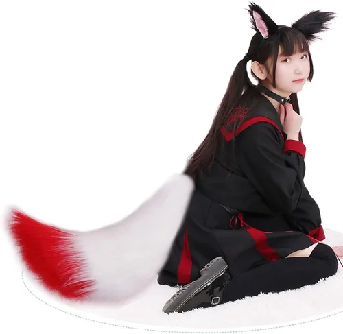 Vista 5 de Fxaelian - Juego de cola grande de piel sintética para animales, zorro, gato, perro, lobo, accesorio para disfraz de Halloween, cosplay, fiesta