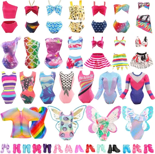 Vista 2 de BARWA 5 conjuntos de trajes de baño de playa bikini ropa de baño con zapatos para muñecas de 11.5 pulgadas