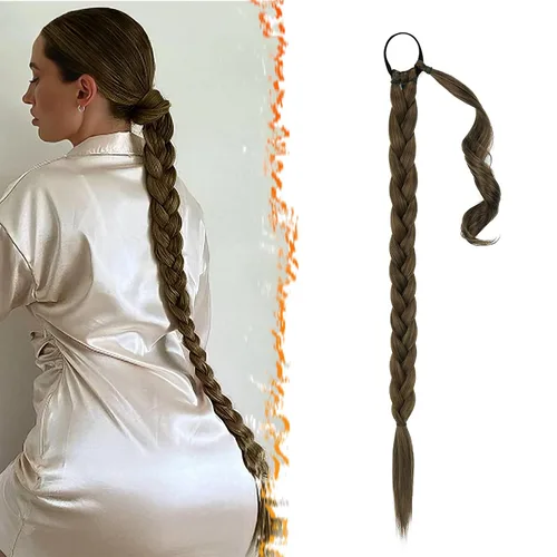 Vista 12 de Barsdar Extensión de 26 Pulgadas de Cola de Caballo Trenzada Larga con Banda Elástica - Extensiones de Cabello en Cola de Caballo Recta y Elegante