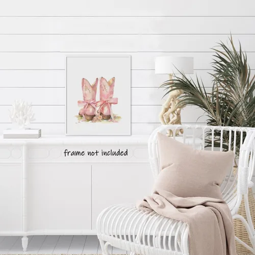 Vista 7 de Heltrappe Botas de vaquera con lazo rosa costero, arte de pared, diseño de coqueta, estilo occidental, bohemio, femenino, póster femenino
