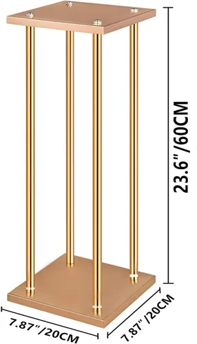 Vista 4 de 10 piezas de soporte de flores de boda soporte de metal para jarrón con platos, columna de metal dorado rectangular de 7.87 x 7.8 pulgadas, 7 x 23.6