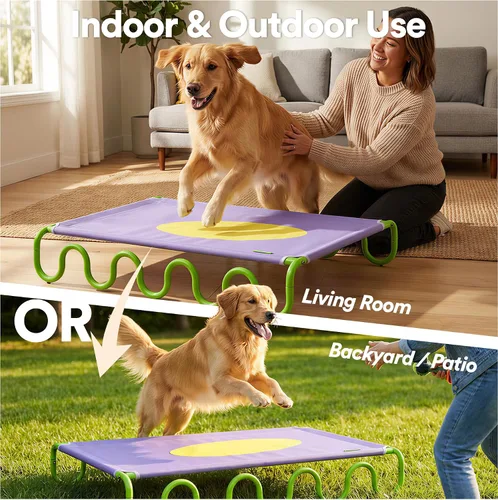 Vista 6 de ZEZE Cama elevada ondulada para mascotas, cama elevada transpirable para perros y gatos con marco de acero, tela Oxford duradera, catre refrescante