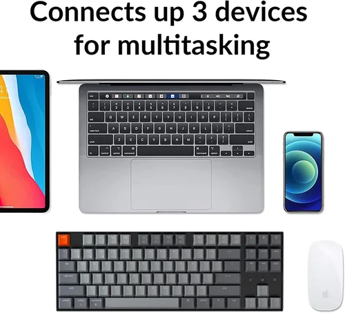 Vista 2 de Keychron Teclado mecánico inalámbrico para juegos K8, Tenkeyless 87 teclas BluetoothUSB con cable blanco retroiluminado N-Key Rollover TKL para Mac