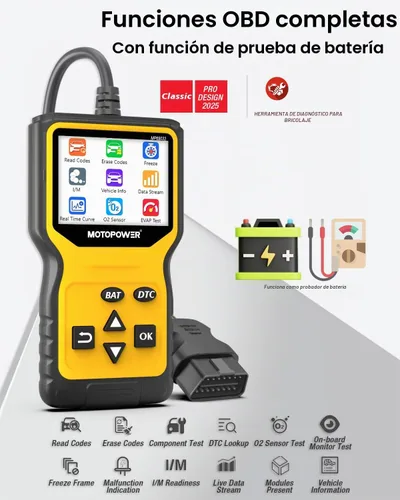 Vista 4 de MOTOPOWER MP69033 Pro OBD2 Escáner Lector de Código, Herramienta de Diagnóstico de Luz de Falla del Motor con Probador de Batería