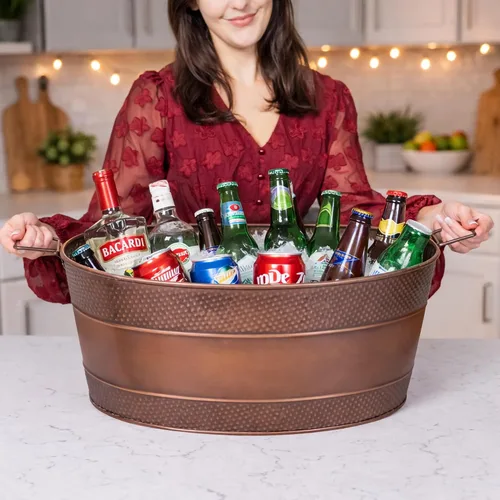 Vista 3 de BREKX Aspen Tina Galvanizada, Enfriador de Hielo y Bebidas de Metal con Acabado de Cobre para Fiestas, Enfriador de Fiestas Sellado Resistente a
