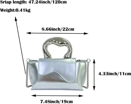 Vista 4 de Bolso pequeño de color plateado, bolsos cruzados, bolsos de noche Y2K, bolso de mano para mujer, bolsos de hombro, bolsa de mano para mujer 2023