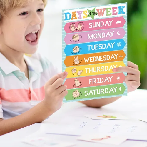 Vista 7 de Póster de lenguaje de señas ASL de 18 piezas para aula, carteles ASL, tarjetas flash de lenguaje de señas para niños pequeños, estudiantes
