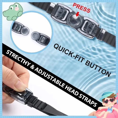 Vista 5 de Theuzi Paquete de 3 gafas de natación para niños, gafas de natación con lente de visión amplia de una pieza de 3 a 15 años