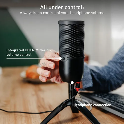 Vista 6 de Cherry UM 3.0, micrófono USB para podcasting, transmisión y uso de oficina en casa, patrón polar cardioide, conector para auriculares, compatible
